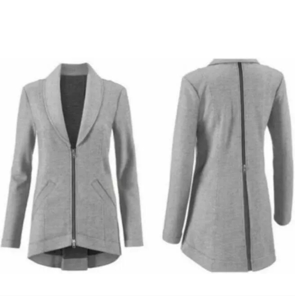 CAbi Drop Off Zip Jacket Size L Pinstripe Front Back Zipper High Low Hem 5300 - Picture 12 of 12